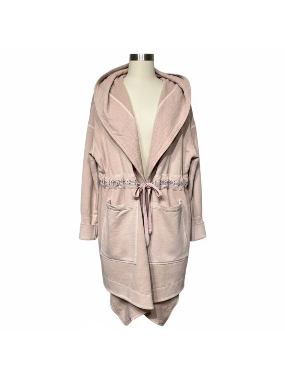 Free People Pink Relaxed Hooded Cardigan Jacket| Boho Coquette Coastal Grandma S - Picture 2 of 11